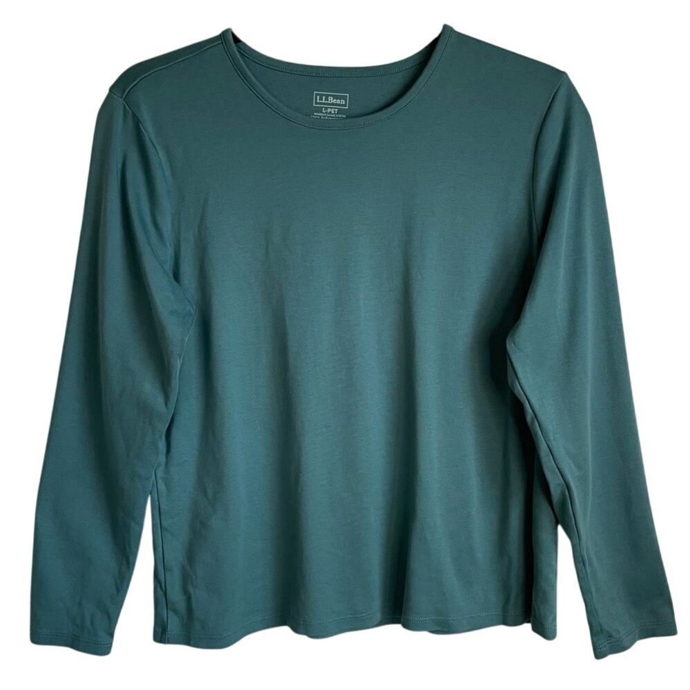 L.L. Bean Long Sleeve 100% Supima Cotton T-Shirt Sz LP Green Tee Granola Basic